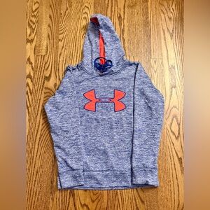 Under Armour Hoodie XS Blue Orange Logo Pullover Athletic Sweatshirt